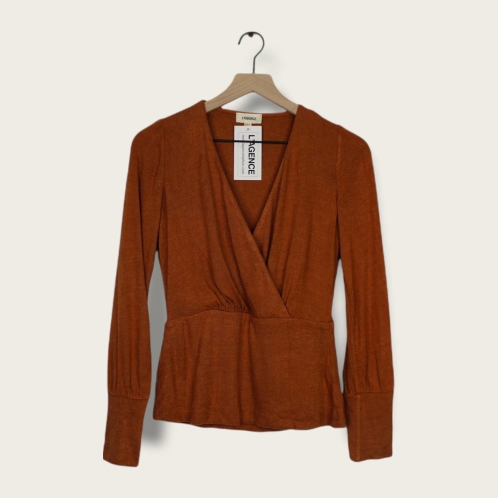 L'agence Burnt Orange Wrap Blouse